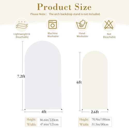 Image of White and Beige Arch Cover Set of 2-7.2FT and 6FT Arch Backdrop Cover Spandex Fitted Wedding Balloon Arch Stand Covers for Bridal Shower Wedding Baby Shower Birthday Party Ceremony Photo Background