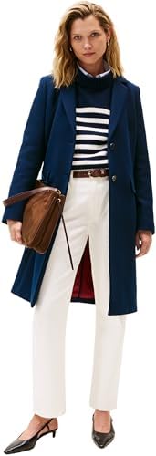 Tommy Hilfiger Damen Mantel Classic Wool Einreihig, Blau (Dark Night Navy), 34