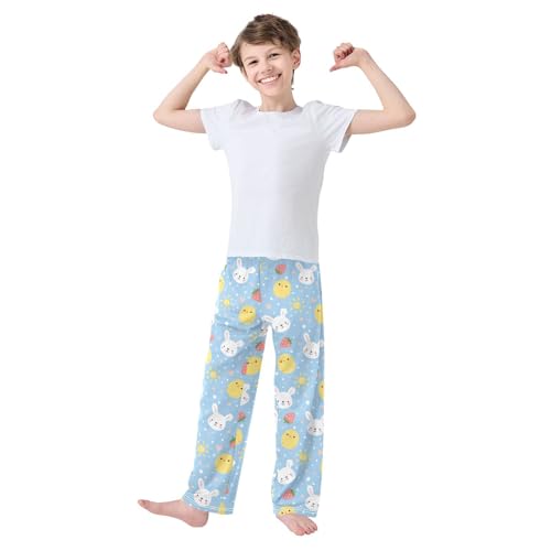 ZZXXB Bunny Chick Strawberry Boys Long Pants Soft Trousers Elastic Waist Kids Lounge Bottoms with Pockets S-XL2