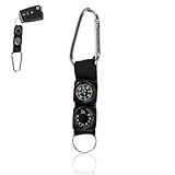 2PCS Black Carabiner Key Chain Compass Thermometer, Clip on Compass Hiking Hiking Compass Thermometer Mountaineering Sports and Outdoor Recreation Accessories