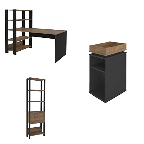 Conjunto Home Office 3 Peças Escrivaninha Match, Estante e Mesa Lateral Artely Pinho/preto