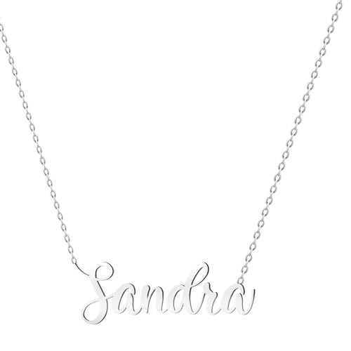 various Collar Nombre Sandra Acero Inoxidable-Colgante Nombre Personalizado Plateado para Collar Mujer-Regalos Personalizados para Mujer Madres Niña Parejas, Mejor Amiga