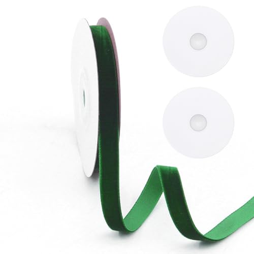 Ruban de velours doux de luxe - 18 m - 10 mm - Pour emballage cadeau, invitations, bouquets de fleurs, décoration de fête (vert)