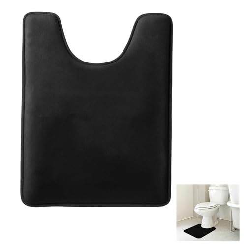 QhgPnt Toilet Mat, Toilet Mats Pedestal Only, Black Coral Fleece Pedestal Mat for Toilet, U-shape Thick Machine Washable Quick Dry Toilet Rug, Non-Slip Absorbent Bathroom Mat