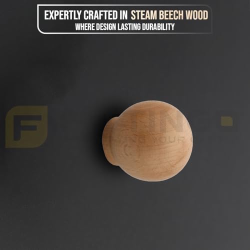 Image of 8 Piece Steam Beech Wood Drawer Knob | Wooden Cabinet Door Handle | Wardrobe & Cupboard Round Knobs | Furniture Pull Handle for Kitchen Cabinets, Dresser, Drawer & Home Decor -2 Inch