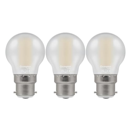 Crompton Lamps Filament Golfball LED Light Bulb BC-B22d | 6.5W = 60W Equivalent | Warm White 2700K | Energy Efficient | Bayonet Lightbulb | Long Life 15,000-Hrs | Pearl Glass | 3-Pack