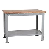 BiGDUG Height Adjustable Workbench - Heavy Duty Workshop Table - 877H x 1215W x 750D mm - Wood Worktop Full Depth Lower Shelf