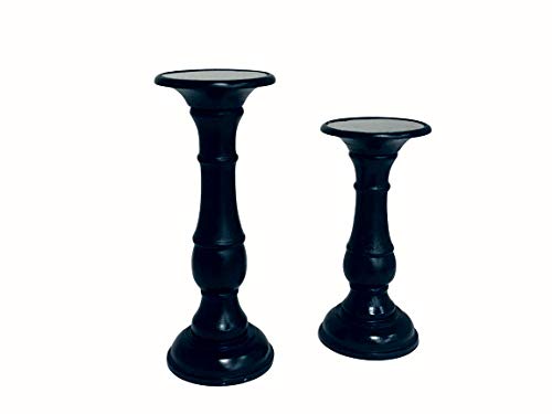 Raphael Rozen Natural Mango Tree Wooden Candle Holders, Metal Tray On Top Black Velvet Pad On Bottom,Set Of Two 10" & 12" (Black) #TOP5
