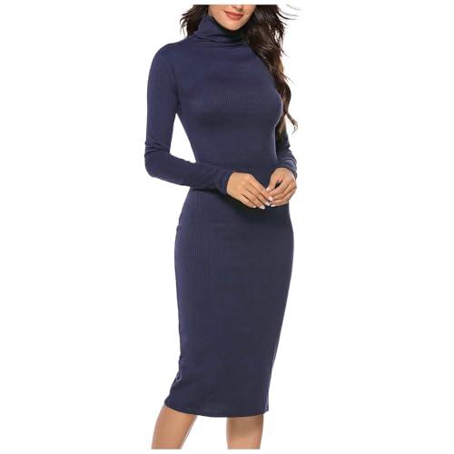 Robe pull col roulé femme chic coupe ajustée manches longues