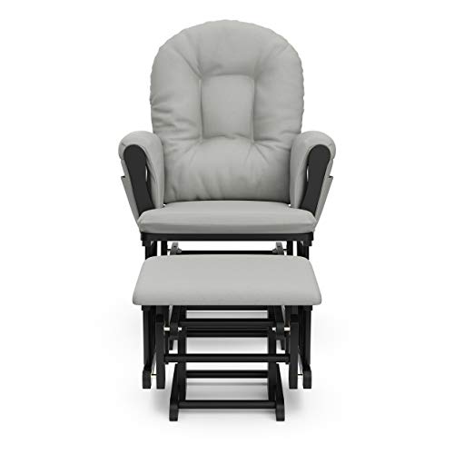STORKCRAFT Premium Hoop Glider and Ottoman Padded Cushions with Storage Pocket, Smooth Rocking Motion, Easy to Assemble, Solid Hardwood Base, Black/Light Gray