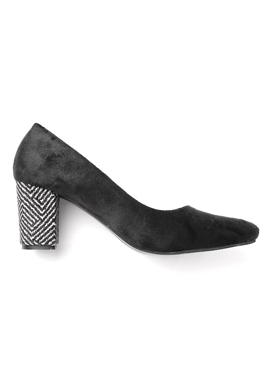 Women's Suede Pumps with Floral Print Block Heel-image-25