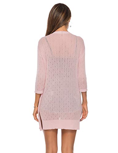 Lyhnmw Women's Casual Mesh Cardigan Sheer Long Sleeve Open Front Lightweight Knited Cardigans B-Pink #TOP3