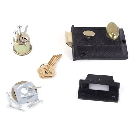 Serratura tradizionale per porta esterna, con cilindro in acciaio e 3 chiavi per porte da 35 mm a 55 mm, colore: nero