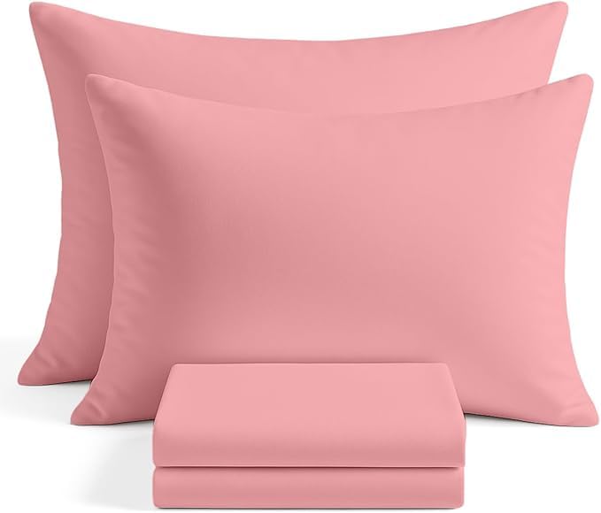 Egypto 100% Microfibre White Pillowcase 2 Pack – Ultra Soft, Skin-Friendly & Breathable Pillow Cover – Durable & Wrinkle-Resistant Standard Pillow Slip (Pink – 50 x 75cm)