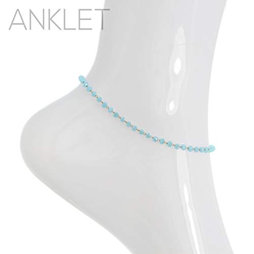 Rosemarie Collections Women's 3Mm Glass Crystal Bead Chain Ankle Bracelet Anklet (Aquamarine) #TOP1