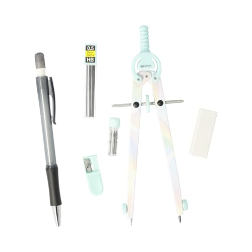 Westcott Zirkel Set Graphic Pastel | 6-teilig mit Schnellverstellzirkel, Nachfüllminen, Anspitzer, HB Druckbleistift inkl. 12 Minen, Radierer | Zirkel mit Feststellrad | E-711421 00