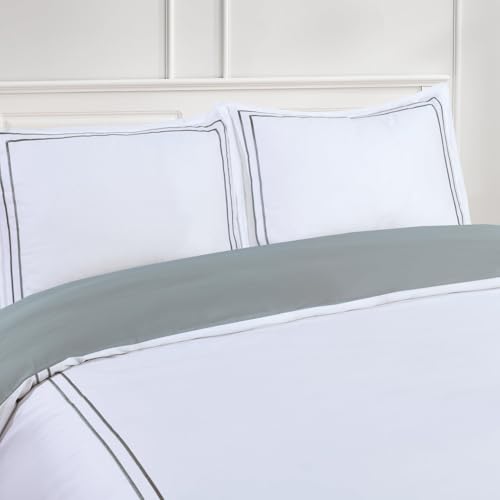 Majestic Giftware Madison Linen 8-Piece Twin Size Bedding Set (BL50-T-2) | Flora Hotel Collection-White-Gray 400 Thread Count Cotton Sateen | 2 Fitted Sheets, 2 Duvets, 4 Pillowcases