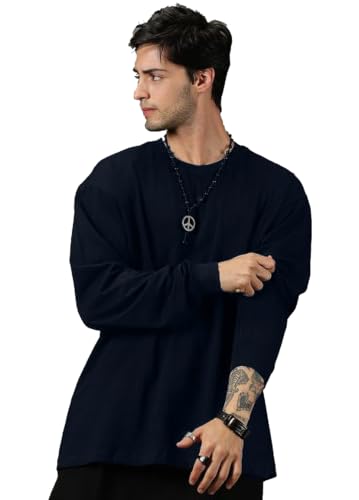 Image of Oversized Cotton Plain Full Sleeve Round Neck T Shirt for Men
