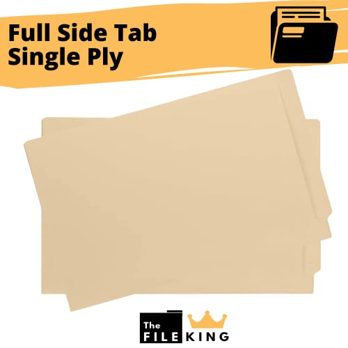 The File King Full Side Tab Manila File Folder - Letter Size | Box Of 100 | Space For Jacket Labeling | 11-Pt Fiber | Organize Papers For Shelf Filing | Usa Made | Single Ply #TOP2