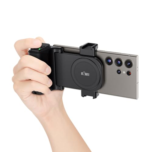 KIWIFOTOS Travel Phone Camera Grip Smartphones Camera Handle with Remote Control & Cold Shoe Mount for iPhone 17 16 15 14 Pro Max Samsung S24 S25 Selfie Vlog Video Shooting