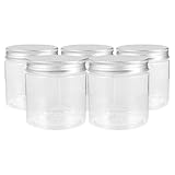 Mikikit 5 Frascos Plásticos Reutilizables de 200 Ml con Tapa Ancha de Aluminio Plateada, Envases Cosméticos Rellenables y Tarros para Condimentos, Ideales para Cocina, Viaje