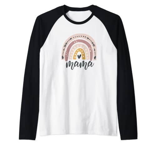 Mujer Boho Rainbow Mama Mamá Mamá Nuevo Día de la Madre Camiseta Manga Raglan