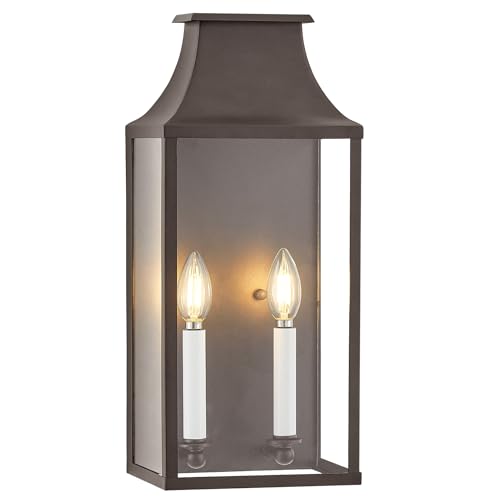 Image of 18 inchMedium Classic Outdoor Wall Lantern Light For House Exterior,Handcrafted Old Rust Metal Cage Mounted Pocket Wall Sconce W /Clear Tempered Glass,Waterproof for Porch, Patio, Garage&Front Door E12