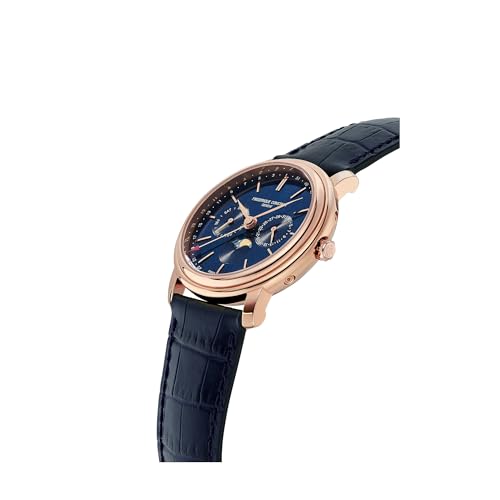 Frederique Constant Men's Swiss Made Classic Business Timer Moonphase Rose Gold Stainless Steel Case Watch, Blue Leather Strap, Style: FC-270N4P42