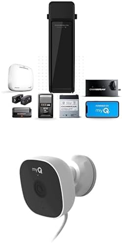 Bundle of CHAMBERLAIN RJO101MC Ultra-Quiet Wall Mounted with Battery Backup and LED Lighting Garage Door Opener, 36 pounds, Black + CHAMBERLAIN myQ Smart Outdoor Wired Camera