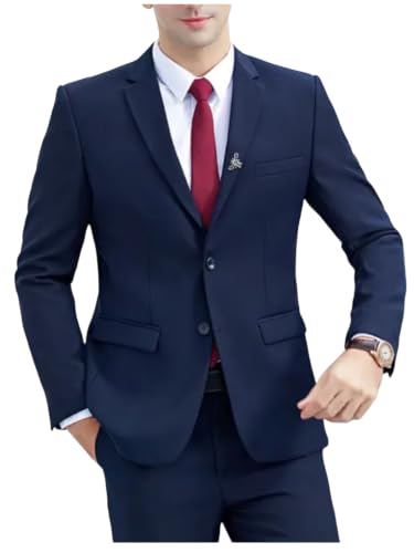 Image of Solid Single Breasted Blazer for Men, Blue, Formal Party and Wedding Festive Style