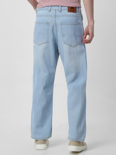 Image of Neostreak Men's Loose Baggy Fit Heavy Washed Jeans Non-Stretchable