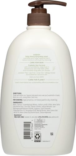 Image of Aveeno Daily Moisturizing Body Wash for Women and Men for Dry & Sensitive Skin, Paraben, Soap & Dye-Free, Gentle Shower Cleanser, Dermatologist Recommended Brand, Lightly Scented, 33 Fl Oz (Pack of 3)