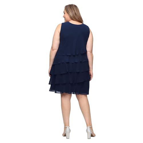 Image of S.L. Fashions Women's Chiffon Tiered Jacket Dress with Beaded Neckline Mother of the Bride, Cocktail, Or Wedding Guest Dress