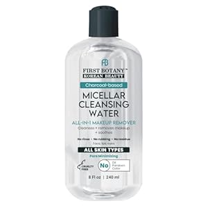 Korean Micellar Water Makeup Remover – Charcoal Hydrating Toner and Cleanser, Pore Cleansing,Oil-Free, Gentle for All Skin Types 8 oz,