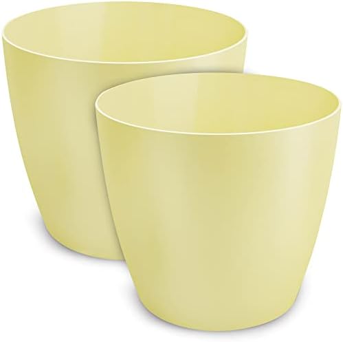 TULMERO matowa doniczka, plastikowa doniczka, doniczka dekoracyjna do dużych roślin, 2x zestaw doniczek, doniczka na zioła, (2 szt.) Zielony, ø 16 cm