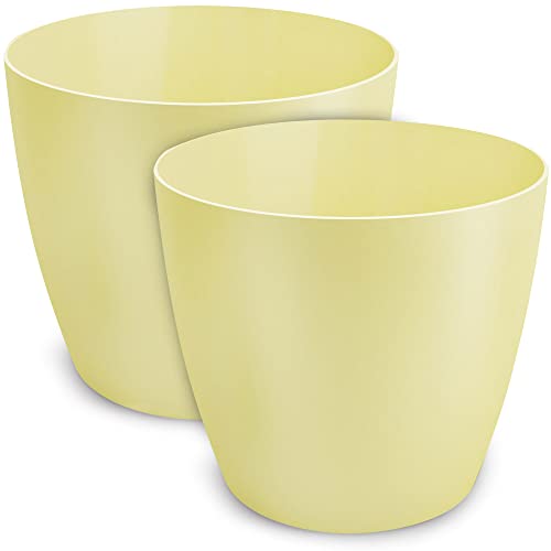 TULMERO Matte Flower Pot, Plastic Planter, Decorative Pot for Large and Small Plants Set of 2, Yellow, Diameter 18 cm