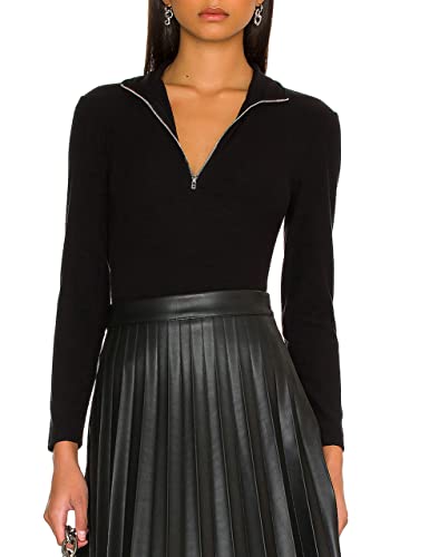 May&Maya Women's Zip Front Turtleneck Bodysuit Jumpsuit Leotard (L, Black) #TOP4