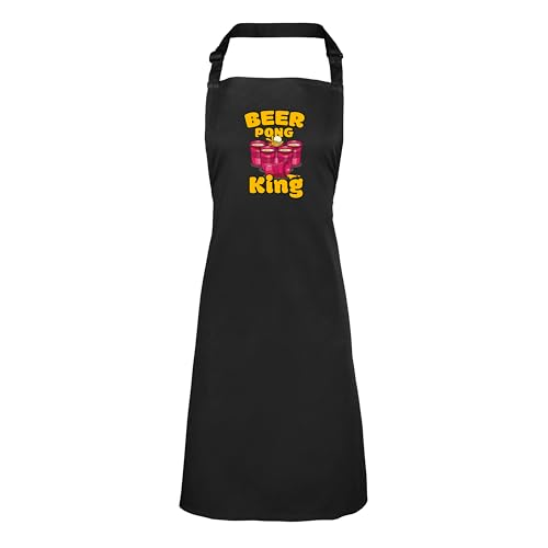 Shopagift Beer Pong King Apron Mens Womens Cooking BBQ Chef DIY Cook - Black