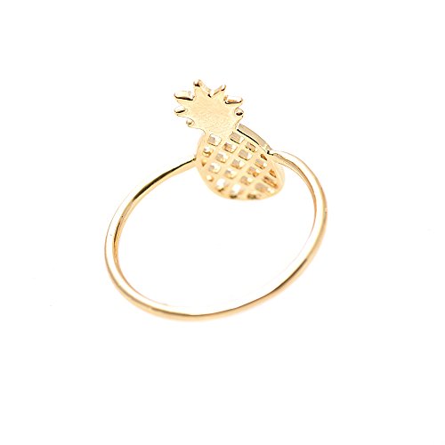 Spinningdaisy Handcrafted Brushed Metal Pineapple Fruit Ring Gold #TOP2