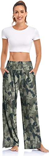 Ueu Womens Wide Leg Yoga Pants High Waisted Adjustable Tie Knot Casual Loose Plus Size Lounge Sweatpants With Pockets (Camouflage, Xxl) #TOP1