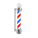 WDZD 45'' Barber Pole Light, Silvery Rotating Hair Salon Open Sign, Wall Mount, Save Energy