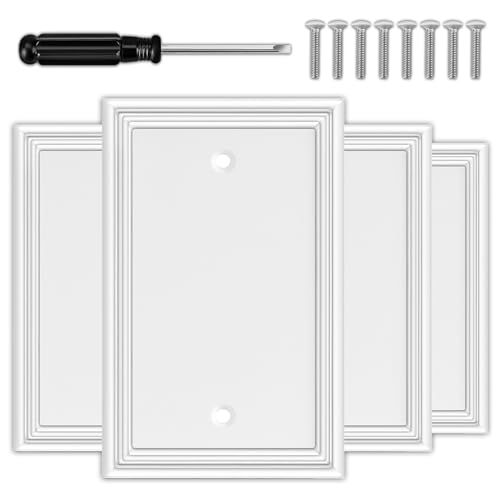 White Decorative Single Blank Light Switch Covers Wall Plate, Natural Material Switch Plates Outlet Covers - Modern Style (1 Gang Blank 4 Pack) by OKAYZIP - Used condition - US$15.28
