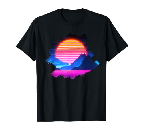 Puesta de sol sobre el cañón y las montañas de la cuadrícula, paisaje de ondas sintéticas Camiseta