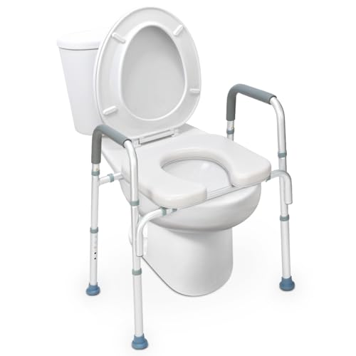 HEAO Asiento elevador de inodoro con reposabrazos para personas mayores, altura regulable, soporte para inodoro para personas mayores, discapacitados