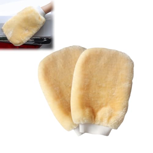 2 guanti in lana di agnello per lavaggio auto, guanti in lana di pecora, guanti extra spessi per la pulizia dell'auto, per la casa e il bagno