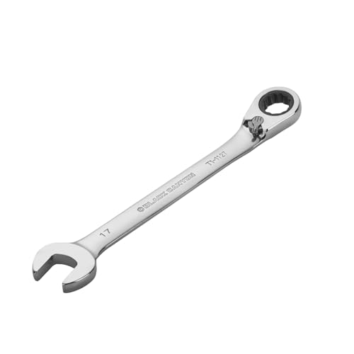 Image of BLACK CANYON 17 mm Ratchet Combination Wrench, 12-Point Box End & Hex Opening, Polished Steel Ratcheting Wrench with SAE & Metric Sizes