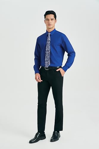 Image of HISDERN Mens Dress Shirt with Tie Pocket Square Set Classic Button Down Shirt Matching Tie Long Sleeve Shirts