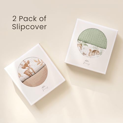 Konssy Muslin Baby Lounger Cover 2 Pack 100% Cotton Newborn Lounger Cover, Soft Breathable Lounger Cover for Boys and Girls, Cover Only (Woodland, Sage)