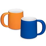 E-liu Big Coffee Mug Set of 2, Large Handle 16 Oz Blue Orange Combo Ceramic Mugs, Valentines Day Gif