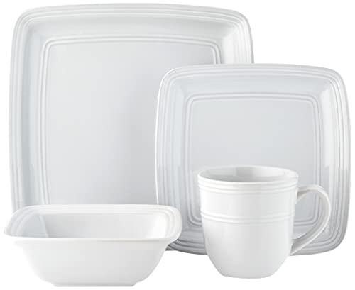 American Atelier Square Dinnerware Sets | White Kitchen Plates, Bowls, And Mugs | 16 Piece Stoneware Madelyn Collection | Dishwasher & Microwave Safe | 10.75 X 10.75 Service For 4 #TOP1